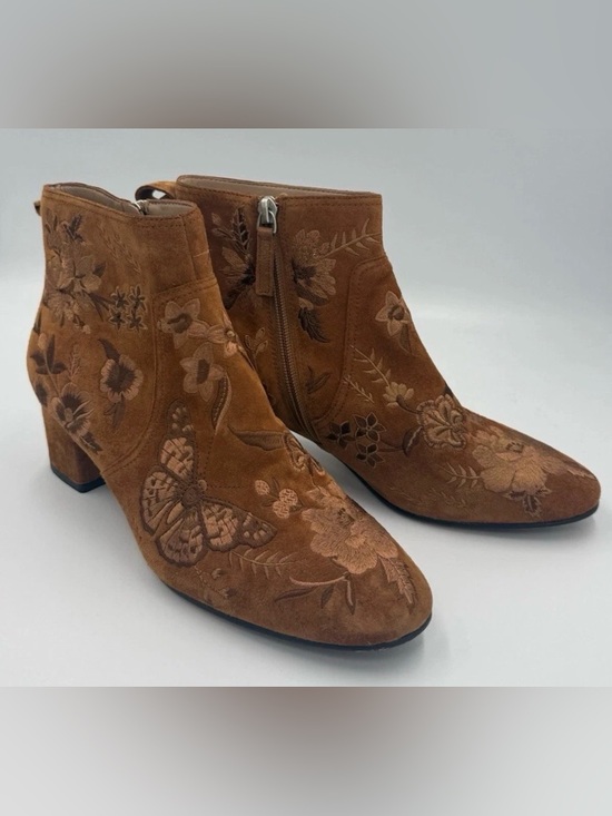 Johnny Was Shoes - Johnny Was Taline Embroidered Suede Boots Booties Brown Size 8 Leather Soles
